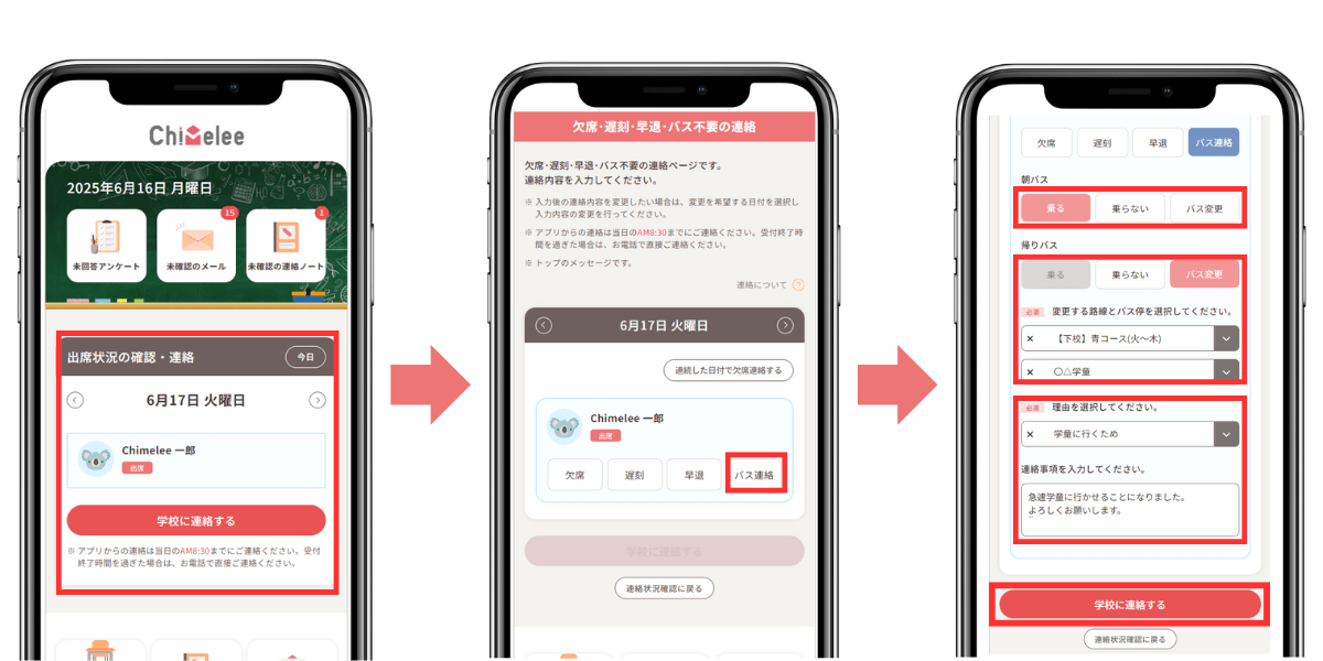バス変更連絡の流れ