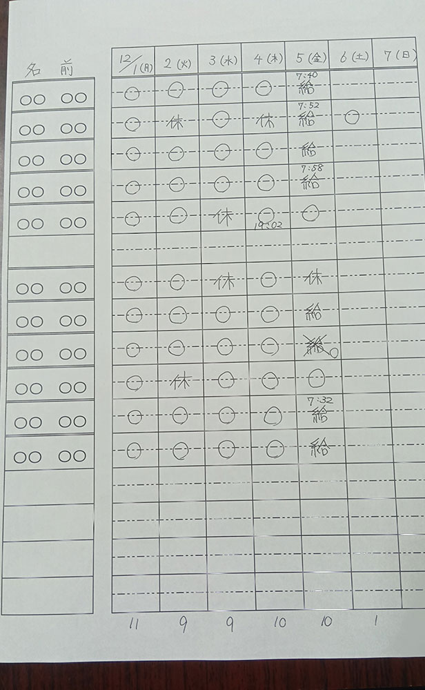 手書きの利用予定表