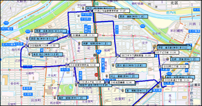 バスを利用する園児の住所を地図で確認しながら、路線ルートを作成することが可能。